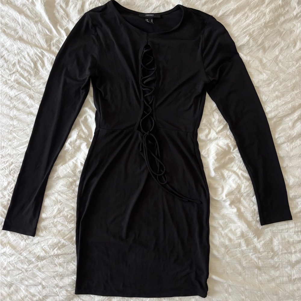 Forever 21 Black Long Sleeve Dress with Lace Detail